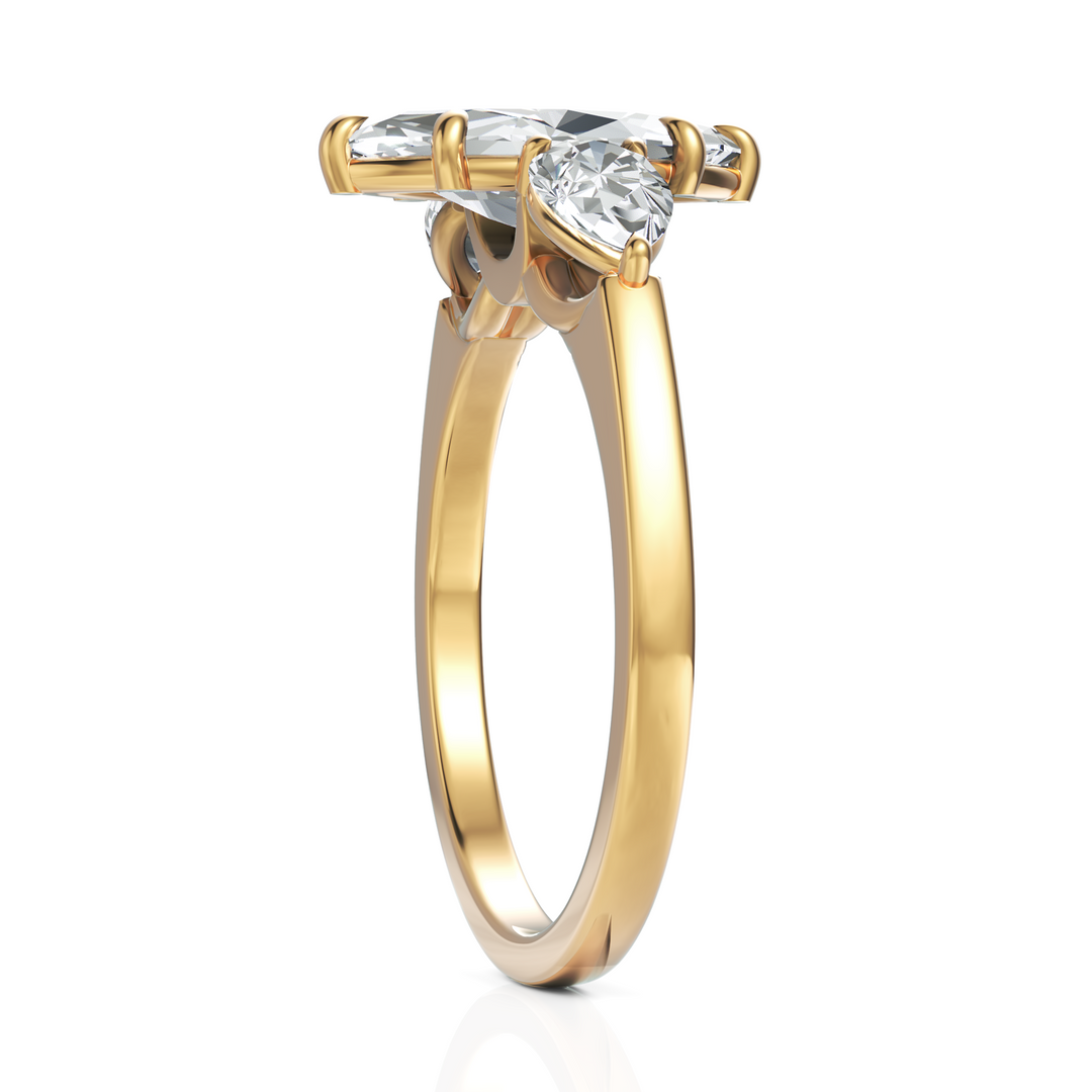 Classic Three Stone Marquise Cut & Pear Cut Diamond Solitaire Ring (1.50 CT. Marquise Cut)