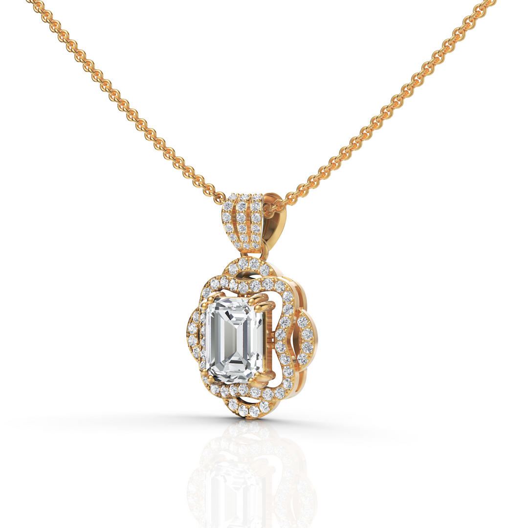 Remarkable Emerald Cut Diamond Accompanied By Round Cut Diamond Pendant (Emerald 2.00 Ct.) (Neck Chain Is Not A Part Of The Product And Can Be Bought Separately)