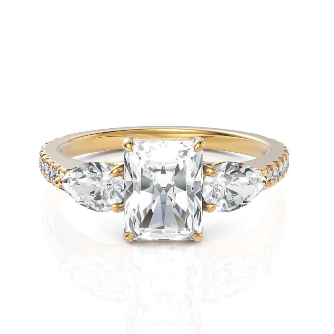 Amazing Three Stone Diamond Ring With Radiant Cut, Pear Cut & Round Cut Diamond (2.00 CT. Radiant Cut)