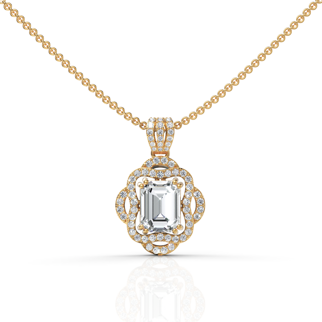 Remarkable Emerald Cut Diamond Accompanied By Round Cut Diamond Pendant (Emerald 2.00 Ct.) (Neck Chain Is Not A Part Of The Product And Can Be Bought Separately)