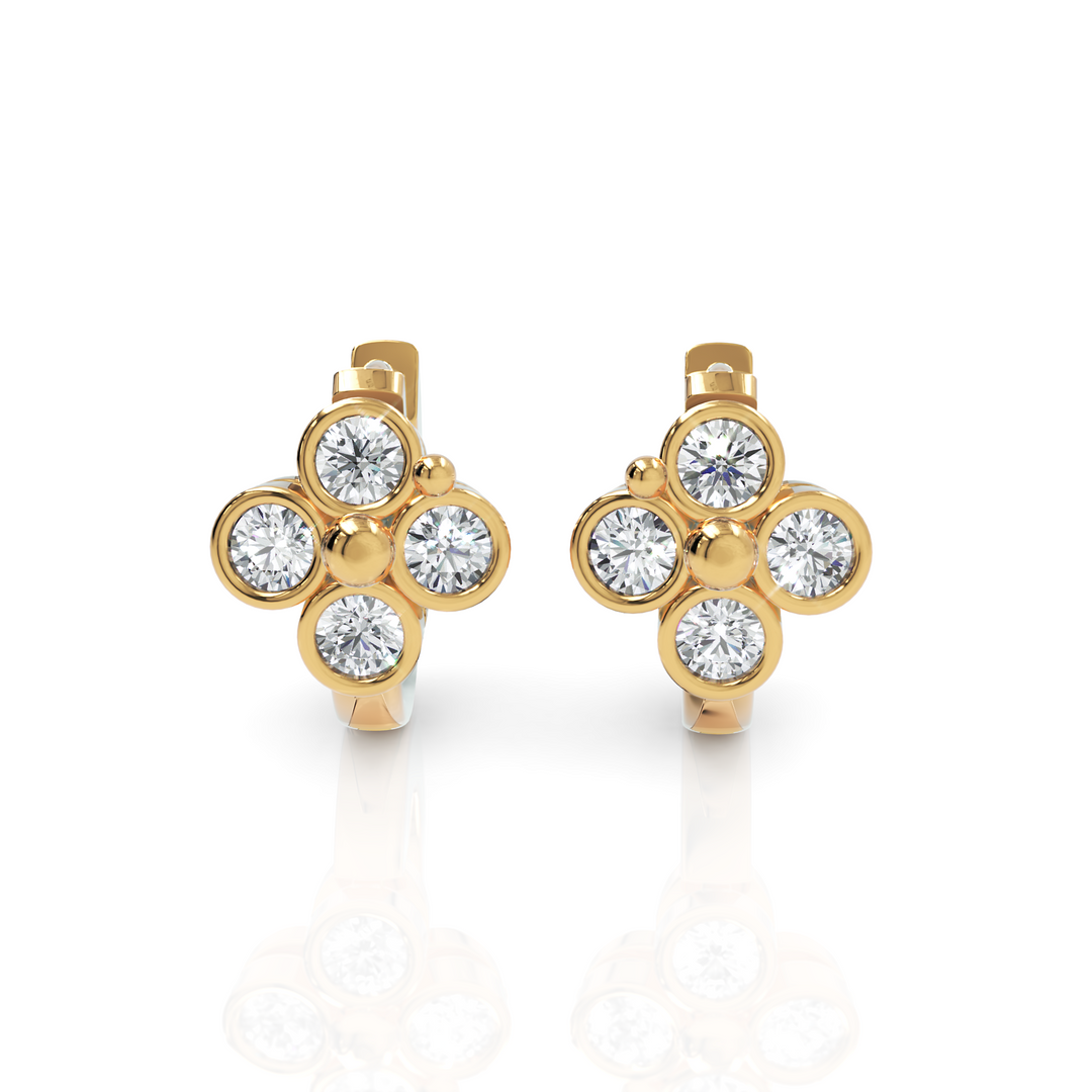 Bezel Setting Floral Diamond Hoop Earrings
