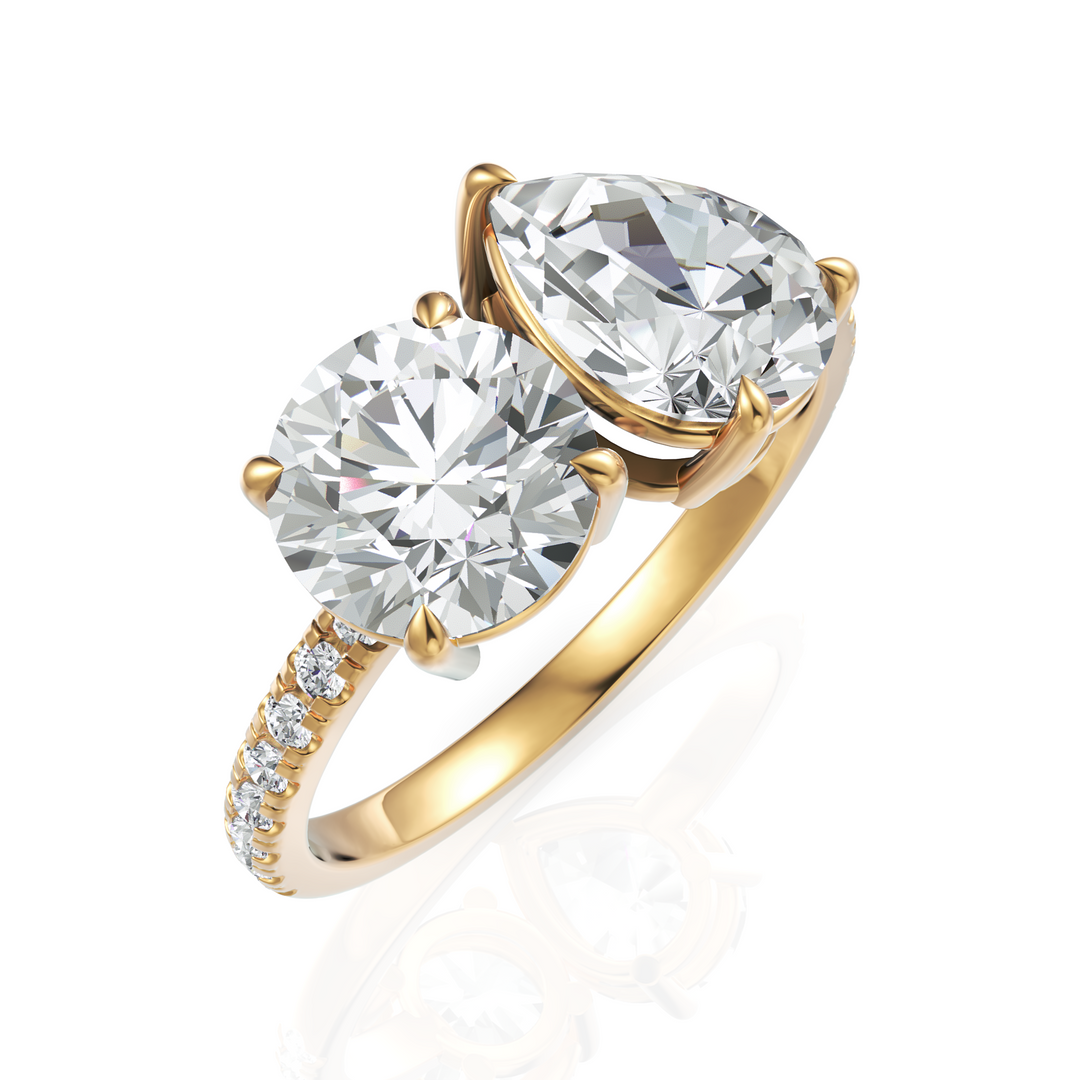 Round Cut & Pear Cut Diamond Toi Et Moi Engagement Ring (1.50 Ct. Each Diamond)