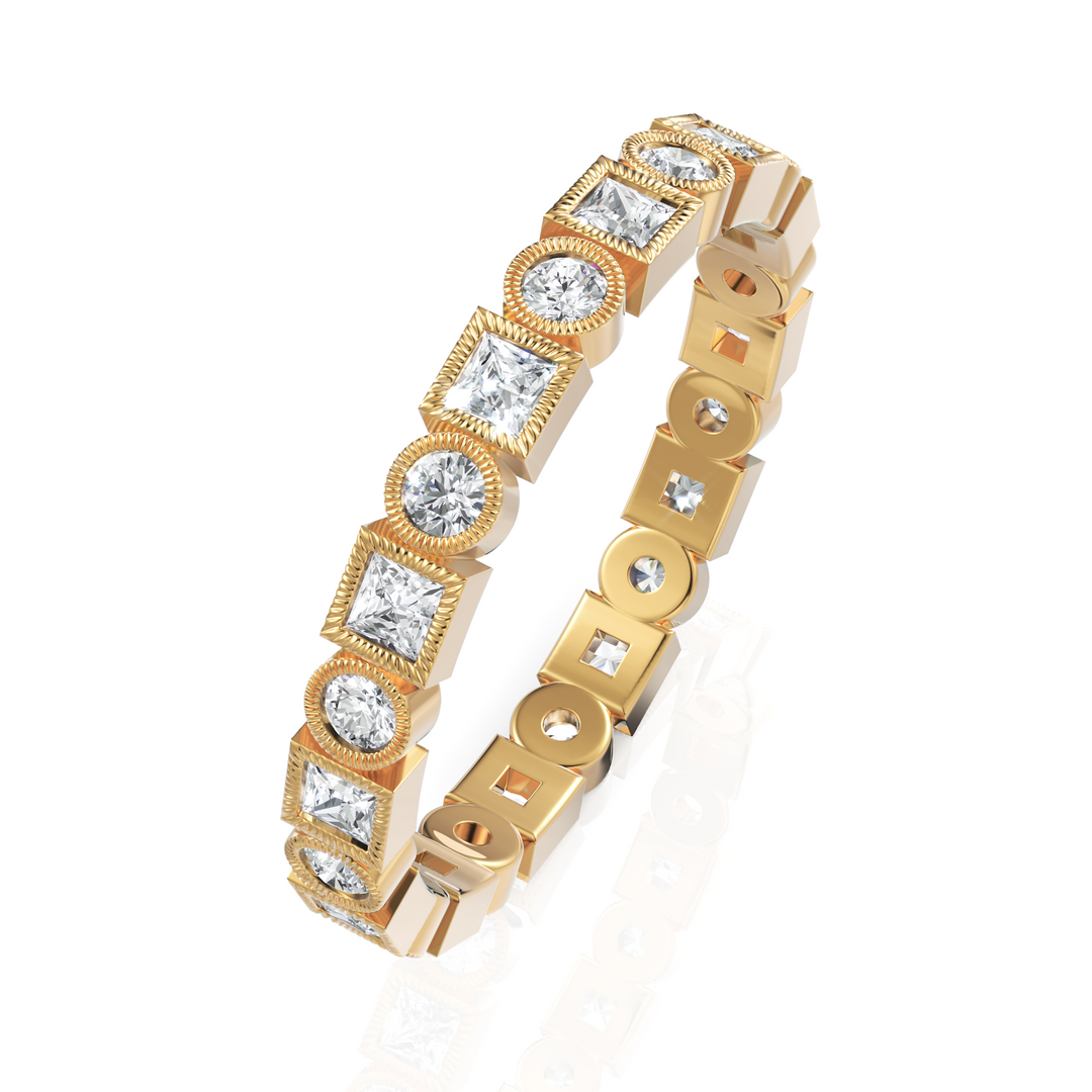 Ornate Round Cut & Princess Cut Diamond Band