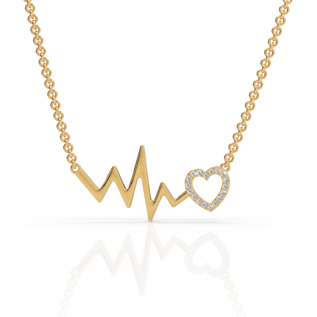 Heart Beat Zig Zag With Heart Round Cut Diamond Necklace