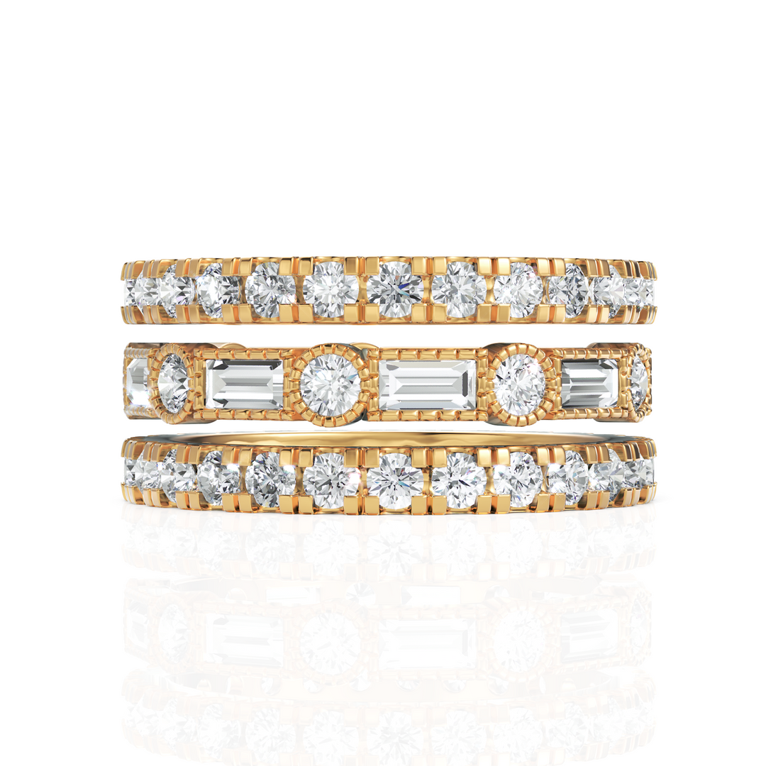 2.35 ctw Round & Baguette Diamond Multi-Row Band in Solid Gold