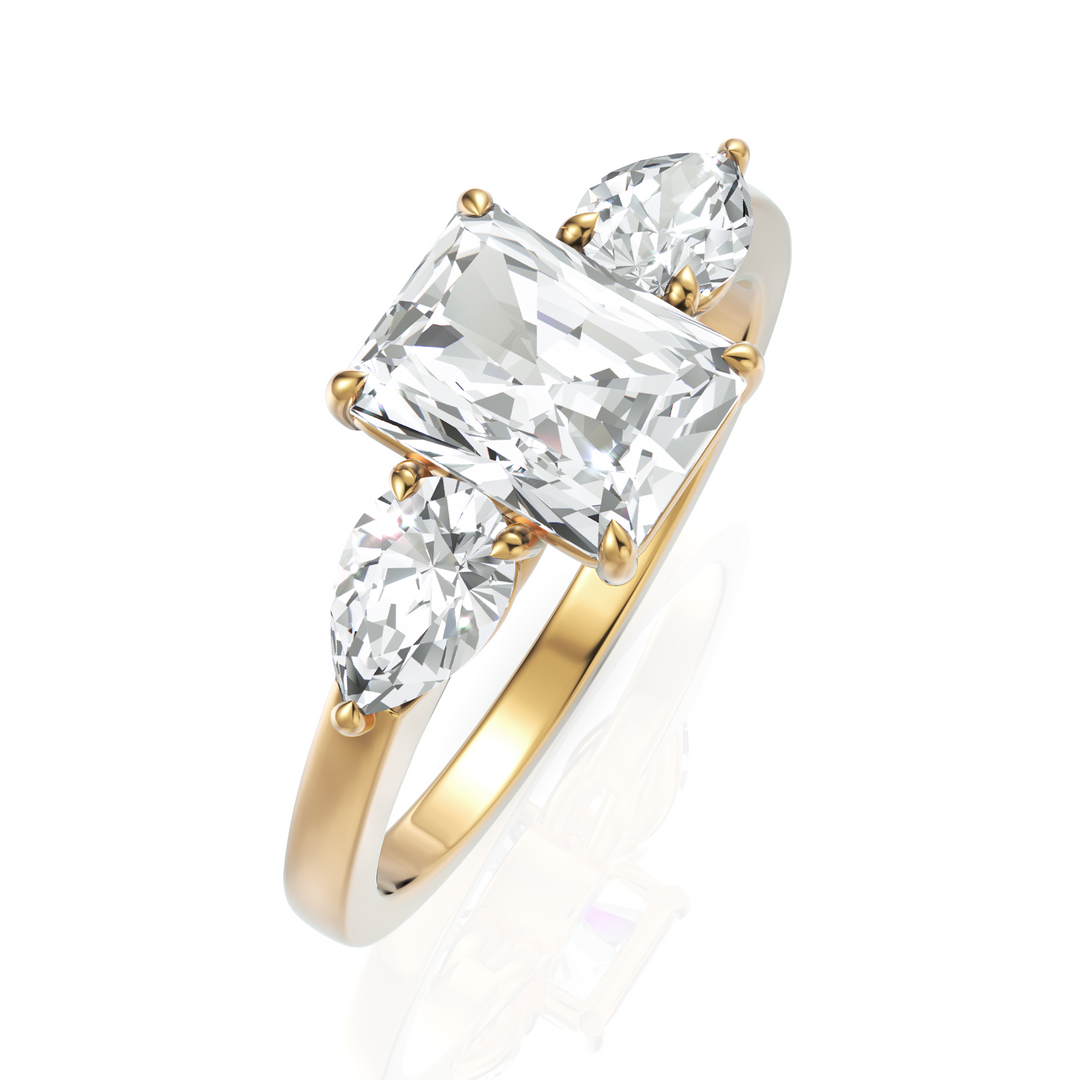 Radiant Cut & Pear Cut Three Stone Solitaire Diamond Ring (2.00 CT. Radiant Cut)