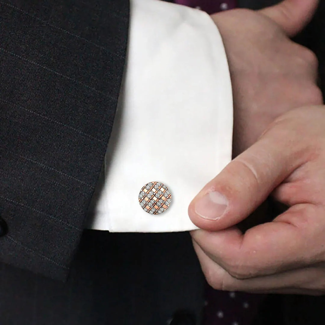 Classy Rose Gold Cufflinks With Round Cut Diamonds