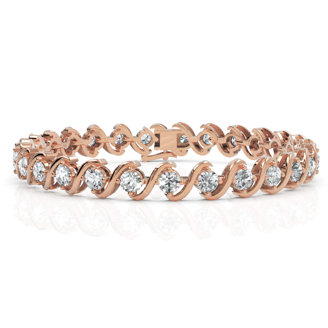 Exquisite S-shape Round Cut Diamond Bracelet