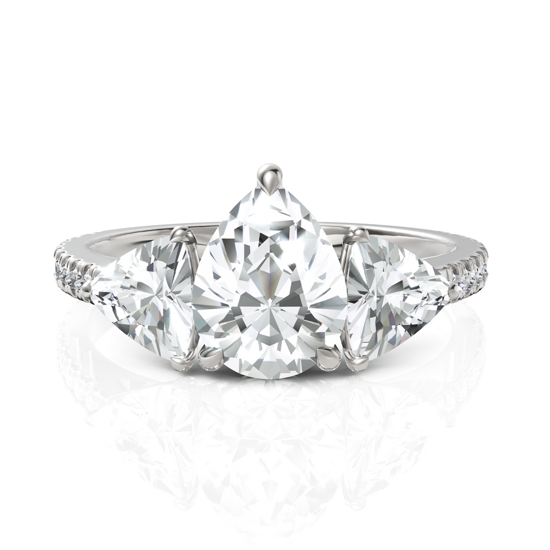 Spectacular Pear & Triangle Cut Three Stone Engagement Ring (1.50 CT. Pear Cut)