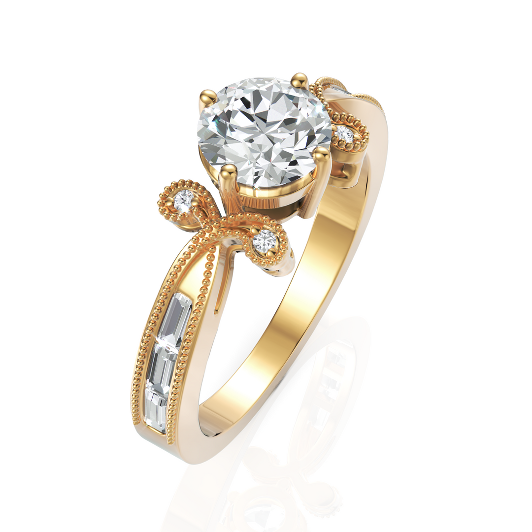 Eleanor Hoop Solitaire Ring With Baguette Diamond (1.00 Carat Round Cut)