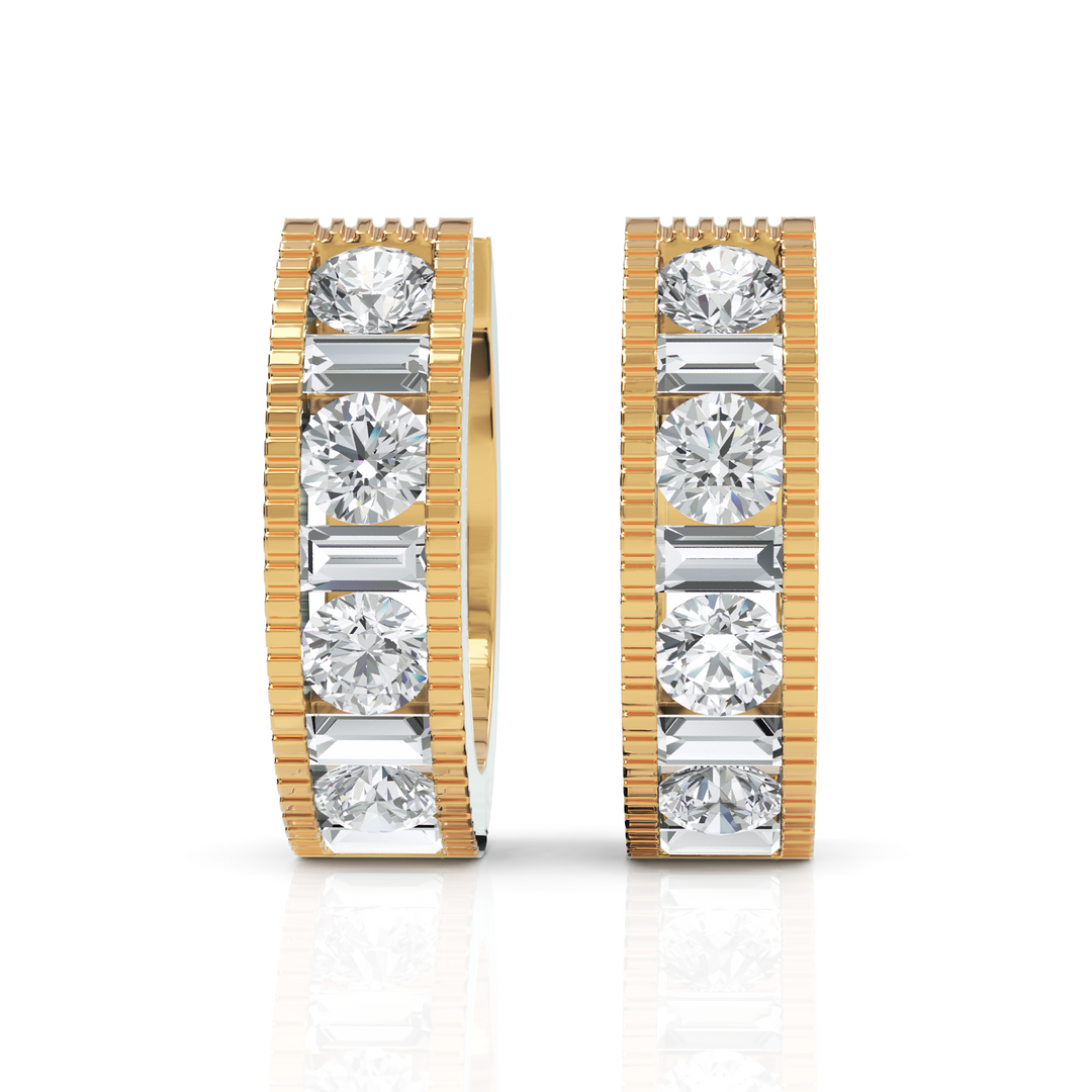 Elegant Baguette & Round Cut Diamond Hoops